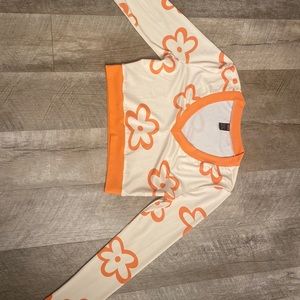 Cream & Orange Flowered Crop-Top, Worn Once, From SHEIN